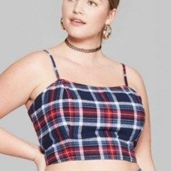 wild fable Tops - NEW! HALTERS SLEEVELESS TANK CROP TOP PLAID SMOCK BACK SIZE LARGE